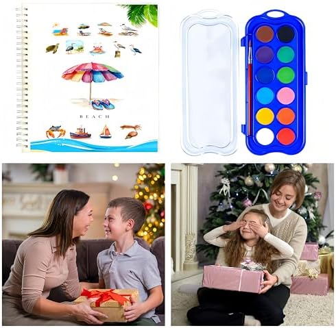 Watercolor Workbook，Water Paint Adult Set，Easy Coloring Book,Beautiful Paintings for Beginner（Fruit - Album (Beach -12 colors) - Image 3