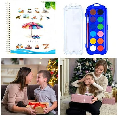 Watercolor Workbook，Water Paint Adult Set，Easy Coloring Book,Beautiful Paintings for Beginner（Fruit - Album (Beach -12 colors) - Image 3