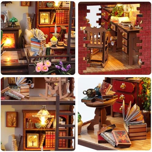 DIY Book Nook Kit, Miniature Dollhouse Booknook Kit with Light, Library - Image 4