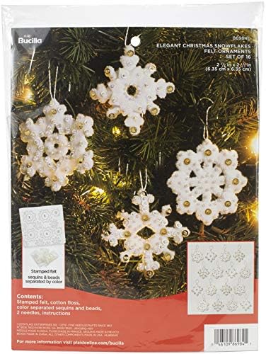 Bucilla Felt Applique Ornament Kit, 16 Piece, Elegant Christmas Snowflakes by Bucilla