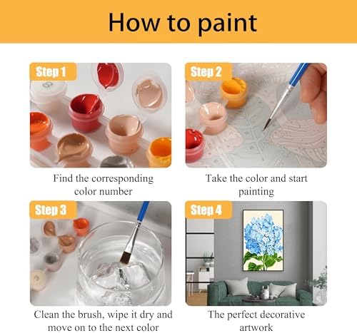 Mowana Paint by Numbers Kit for Adults - Hydrangeas Adult Paint by Numbers for Beginners on Canvas with Frame and Easel, Easy Acrylic Oil Painting by Number Kits 8x12 inch - Image 5