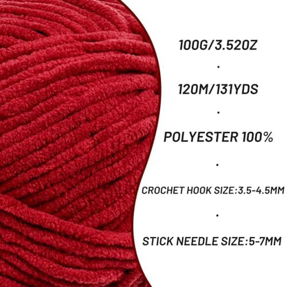 Plush Chunky Chenille Yarn for Crocheting, Soft Fluffy Velvet Yarn for Crocheting, Fuzzy Baby Blanket Knitting Yarns, 100g/131yds Bulky Amigurumi Yarns（Burgundy） - Image 2