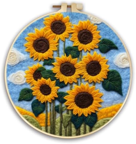CaptainCrafts Needle Felting Kit, Wool Felt Supplies, Embroidery Hoops, Wool Painting Tools Needle Felting Starter Kit for DIY Decoration (Sunflower Bouquet) by CaptainCrafts