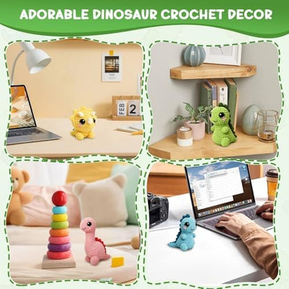 Morcolplus Dinosaur Crochet Kit for Beginners, 4-Pack Amigurumi Dinosaur Crochet Starter Kit with Video Tutorials, DIY Yarn Craft Kit for Adults & Teens, Creative Gift Set - Image 5