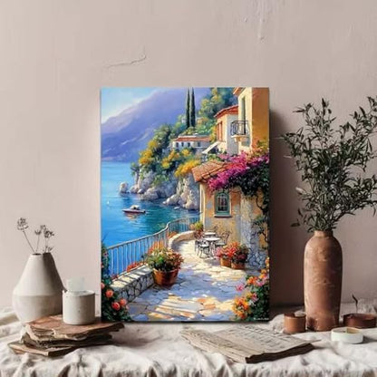 GEMOUJ Paint by Numbers Kits for Adult,Scenery Paint by Numbers Kit for Seaside Town, DIY Acrylic Painting on Canvas for Adult, Home Wall Decor 16 x 20 inch - Image 2