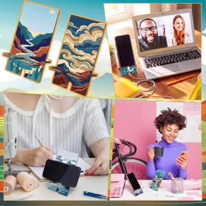 Kenning 12 Pcs Mountain Crafts Color Your Own Phone Holder DIY Mountain Cell Phone Stands Paint Your Own Unfinished Wooden Cellphone Holder to Paint with 24 Color Pens for Adults Handmade Project Gift - Image 5