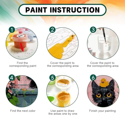 Paint by Numbers Kit for Adults Beginner, Black Cat Adult Paint by Number Kits on Canvas, DIY Easy Acrylic Watercolor Oil Paint by Number for Adults Teens Cute Animal for Home Decor Gift 16x20 Inch - Image 4