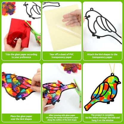 Lonfliness 32 Sets Bird Suncatchers Craft Kit DIY Birds Window Stained Glass Effect Paper Spring Home School Classroom Decoration Art Craft Creative Activity Project Gift Favor - Image 3