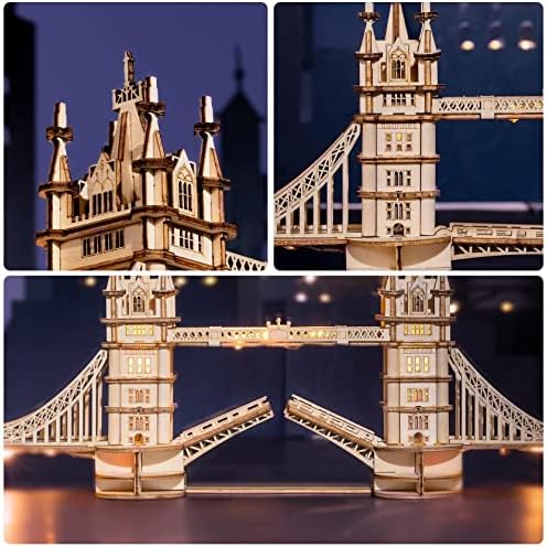 ROBOTIME 3D Puzzle Wooden Craft Kits with LED Light DIY Tower Bridge Construction Model Kit to Build for Teens Brain Teaser Puzzle Home Decor Birthday Gifts - Image 4