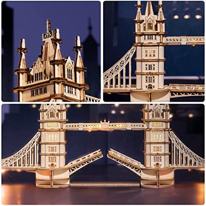 ROBOTIME 3D Puzzle Wooden Craft Kits with LED Light DIY Tower Bridge Construction Model Kit to Build for Teens Brain Teaser Puzzle Home Decor Birthday Gifts - Image 4