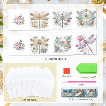 Tontut 6pcs 5D DIY Diamond Painting Kit Greeting Card,Diamond Handmade Greeting Card with Envelope, Holiday Gift Congratulations Colourful Dragonfly - Image 3