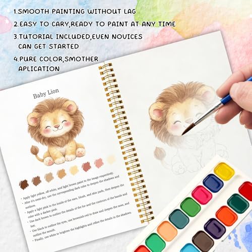 12 Wild Animal Patterns Watercolor Set, Lion Elephant Giraffe Painting Book for Beginners, Fun Family Art Activity Kit, DIY Gift for Teenagers and Adults, Safari Jungle Lover Gifts - Image 4