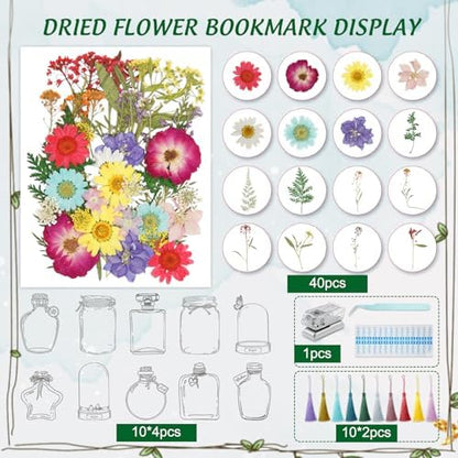 Large Size Bookmark Set, Pressed Flowers Bookmark Set, Bookmarks Making kit, Include Real Flowers Leaves, Cute Glass Bottle Shape, Handmade DIY with Tweezers Puncher Colorful Tassels - Image 2
