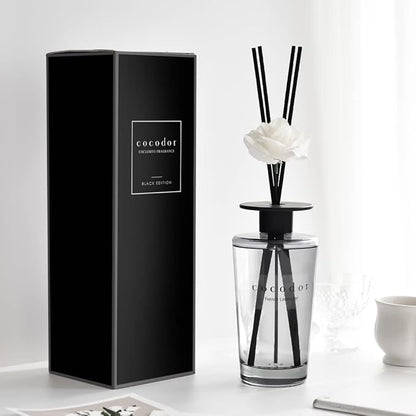 COCODOR White Flower Reed Diffuser / Garden Lavender / 1 Pack / Home & Office Decor Aromatherapy Diffuser Oil Gift Set / Large Size, Large Capacity, Big Size Diffuser, Black Edition/16.9Ounce(500 ml)