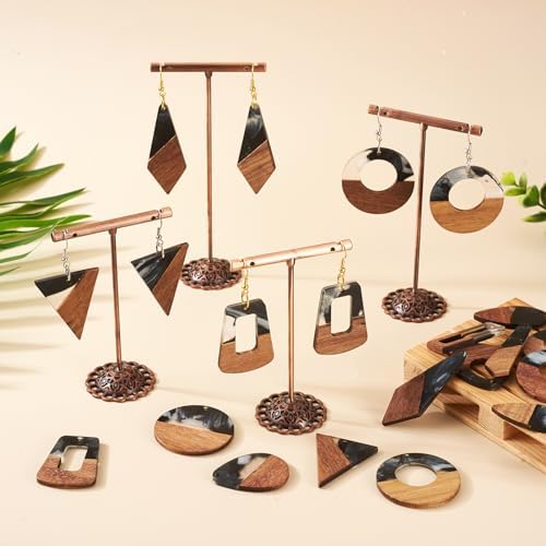 FASHEWELRY 20Pcs Resin Wood Earring Charms Milk Cow Wooden Earring Blanks Geometric Wooden Earring Findings Vintage Boho Charms for Jewelry Making with Earring Hooks & Jump Rings - Image 2