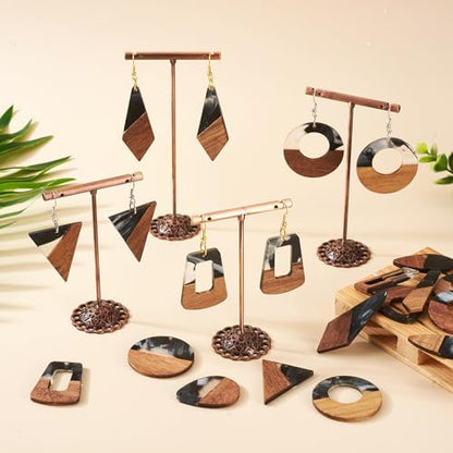 FASHEWELRY 20Pcs Resin Wood Earring Charms Milk Cow Wooden Earring Blanks Geometric Wooden Earring Findings Vintage Boho Charms for Jewelry Making with Earring Hooks & Jump Rings - Image 2