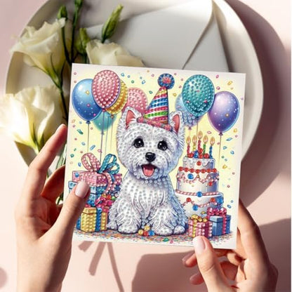 6 Pcs Diamond Painting Greeting Cards Kit Birthday Cake Dog Balloon with Envelopes, 5D DIY Special Shaped Rhinestone Art Card Making Kits for Adults, Holiday Blessing Postcards, Creative Craft Gifts - Image 2