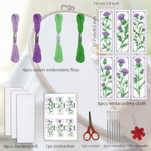 ORIGACH 6 Set Cirsium Cross Stitch Bookmark Kit for Beginner - Image 2