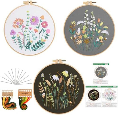 GLTAYLMY 3 Pack Embroidery Starter Kit for Beginners Stamped Cross Stitch Kits with Cute Flowers and Plants Patterns with 1 Embroidery Hoop and Color Threads for Adults by GLTAYLMYFortuneSmilesonJoyfulTradingwithEveryone