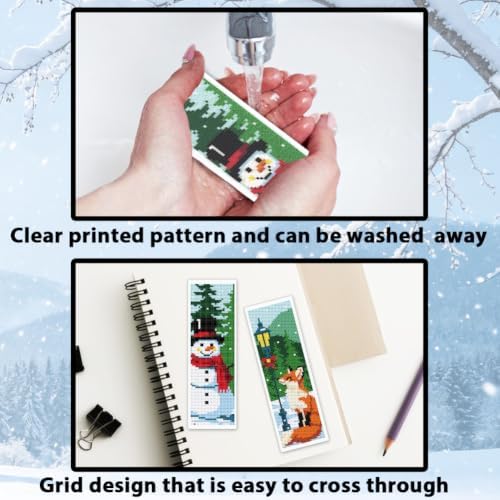 ACRNIGHEET 6PCS Cross Stitch Bookmark Kit (Winter Forest Pattern) - Image 3