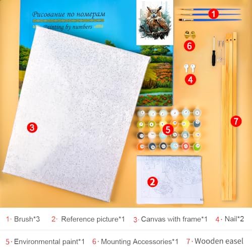 TUMOVO Framed Paint by Numbers for Adults Owl, Animal Paint by Numbers Kit for Adults Beginner, Acrylic Paint by Numbers Kits on Canvas, DIY Oil Hand Painting Drawing for Home Decor 16"x20" - Image 6