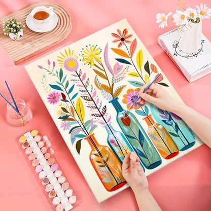 JATOK Paint by Numbers Kit for Adults Beginners, Flowers DIY Easy Acrylic Oil Painting by Numbers on Canvas, Paint-by-Numbers Drawing Kits for Gift Home Wall Decor Without Frame 16x20in - Image 3