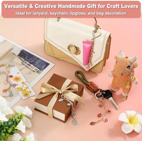 485 Pcs Charms Lip Gloss Keychain Making Kit, DIY Bag Charm Kit Including 40 Key Chain Hooks 30 Extender Chains 212 Gold Charms & Letter 200 Jump Rings 1 Plier and 1 Puncher for Craft Supplies - Image 5