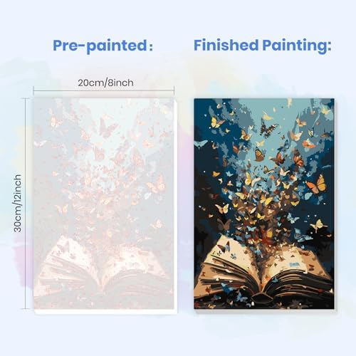 MXJSUA Butterflies Book Paint by Numbers Kit with Frame for Adults, Easy Beginners Paint by Number on Canvas with Easel, Acrylic Number Painting Craft Gifts for Home Decor, 8x12 inch - Image 3