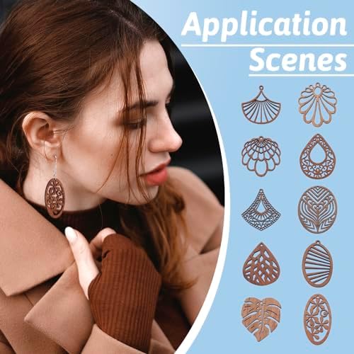 Elecrelive 20Pcs Wooden Earring Kit Bohemian Filigree Wood Earring Charms - Image 2
