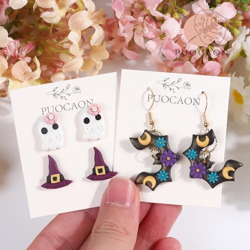 Puocaon Halloween Polymer Clay Cutters - 12 Pcs Witch Wizard Bat Ghost Pumpkin Halloween Clay Cutters for Earrings Jewelry Making - Image 6