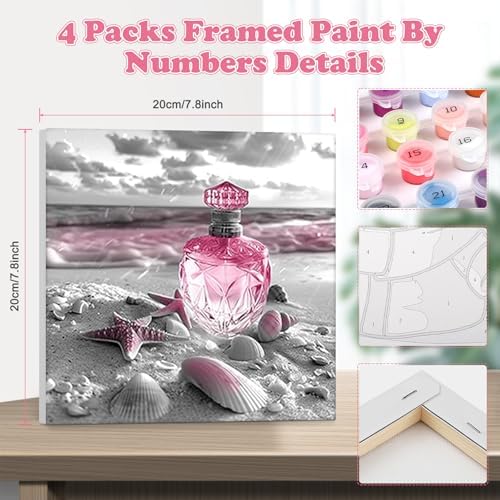GHHKUD 4 Pack Pink Black Fashion Paint by Numbers Kits for Adults with Frame, DIY Beach Paint by Numbers for Beginners, Painting by Numbers on Canvas Gifts for Home Decor 20x20cm - Image 2