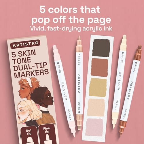ARTISTRO Skin Tones Dual-Tip Acrylic Paint Marker Pens - Set of 5 - Image 2
