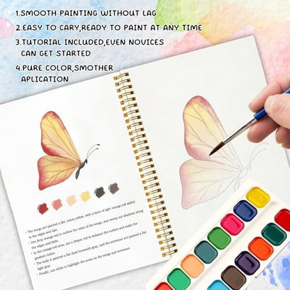 Butterfly Watercolor Workbook, Water Coloring Book, 12 Patterns, Watercolor Kit for Beginners, DIY Art Gift for Women and Adults, Stress Relief Watercolor Workbook, Garden and Nature Lover Kit ﻿ - Image 4