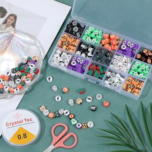 100pcs Halloween Beads 10mm Polymer Clay Spacer Beads for Women Jewelry Making DIY Bracelet Necklace Party Favor Halloween Decoration (Halloween 1) - Image 5