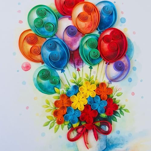 Quilling Cards, handmade card, quilled cards with Dedicated Paper, quilling birthday cards for women or all occasions: Mother's day, Greeting card, Birthday... daisy bouquet (Flowers with dragonfly) (Flying balloons) - Image 3