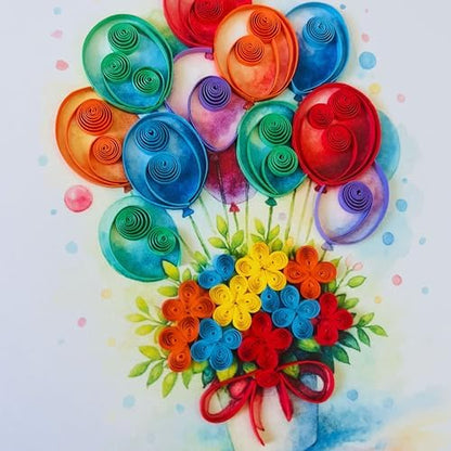Quilling Cards, handmade card, quilled cards with Dedicated Paper, quilling birthday cards for women or all occasions: Mother's day, Greeting card, Birthday... daisy bouquet (Flowers with dragonfly) (Flying balloons) - Image 3