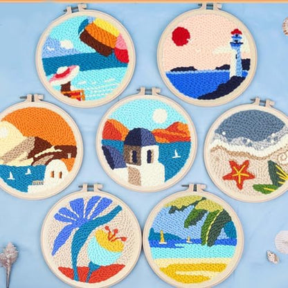 Allazone 3 Set Punch Needle Kits with Ocean Pattern, Embroidery Starter Kits Punch Needle Tool Threader Fabric, Yarn, Embroidery Hoop for Crafts, Home Decor - Image 5