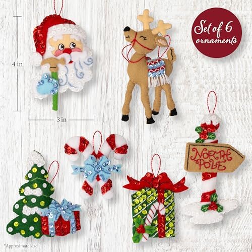 Bucilla, Felt Applique 6 Piece Ornament Making Kit, North Pole This Way, Perfect for DIY Arts and Crafts - Image 2