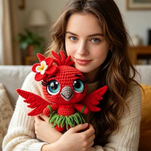 FRANDEK DIY Red Bird Crochet Kit for Adults, Cute Plush Animal Set - Image 4