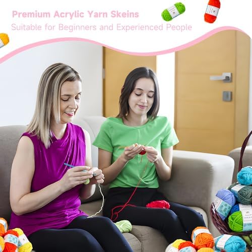 INSCRAFT 48 PCS Crochet Yarn Kit, 1400 Yards 40 Colors Acrylic Yarn Skeins, 2 Crochet Hooks, 2 Weaving Needles, 4 Stitch Markers, 1 Bag, for Crocheting & Knitting, Gift for Beginners and Adults - Image 6