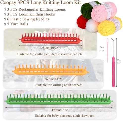 Coopay Plastic Knitting Loom & Yarn Kit, Rectangular Knitting Loom Set - Image 5