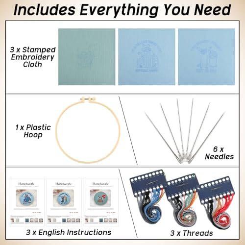 Mindsoft 3 Set Needlepoint Kit for Beginners with Hoop,Raccoon - Image 3