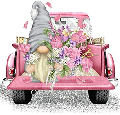Tiwabb Gnome Truck Flower Stamped Cross Stitch Kits for Adults Beginners by DIYHomeDecor
