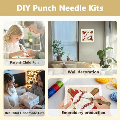 DOODLREAM White Baseball DIY Punch Needle Embroidery Kit for Adult Beginner, 9.4" Baseball Bat Sport Punch Stitching Craft Set for Starter with Frame,Fabric Pattern,Threader, Yarn, Pinch Needle - Image 4