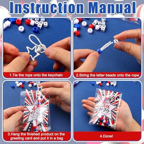 Suncalla 996 Pcs 24 Set 4th of July Patriotic Craft Keychain Making Kit DIY - Image 3