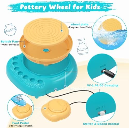 Pottery Wheel for Kids with Air Dry Clay Kit, 12 Paints & Tools, Ages 6-12 - Image 3