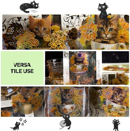 45 pcs Junk Journal Scrapbook Sticker, Junk Journal Supplies, Aesthetic Washi Materials, Decorative Ephemera Planner Arts Craft, Watercolor Scrapbooking for Adults (Afternoon Cats) - Image 6