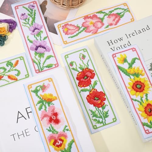 ORIGACH 6 Set Flowers Cross Stitch Bookmark Kit for Beginner - Image 6