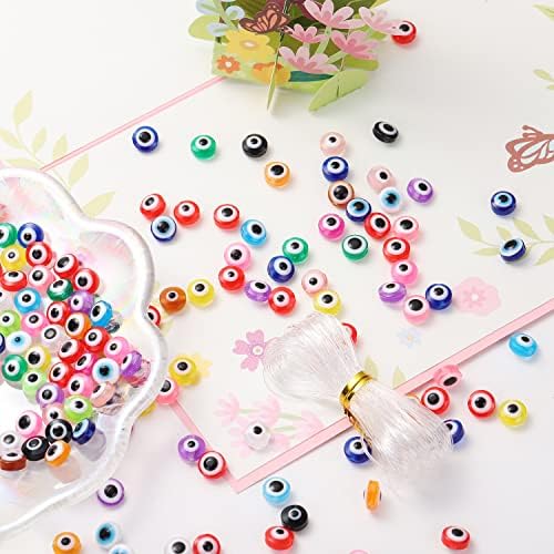 200 Pieces Flat Round Evil Eye Beads Handmade Resin Lampwork 8mm Charms Spacer Beads for Bracelets Necklace Jewelry Craft Making(Mix Colors) - Image 3