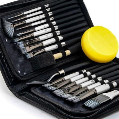 Transon 20Pcs Art Paint Brush Kit with Storage Case, 16 Brushes + Foam Brush Spatula Sponge for Acrylic Oil Watercolor Gouache, Adults Teens Beginners Art Supplies by Transon